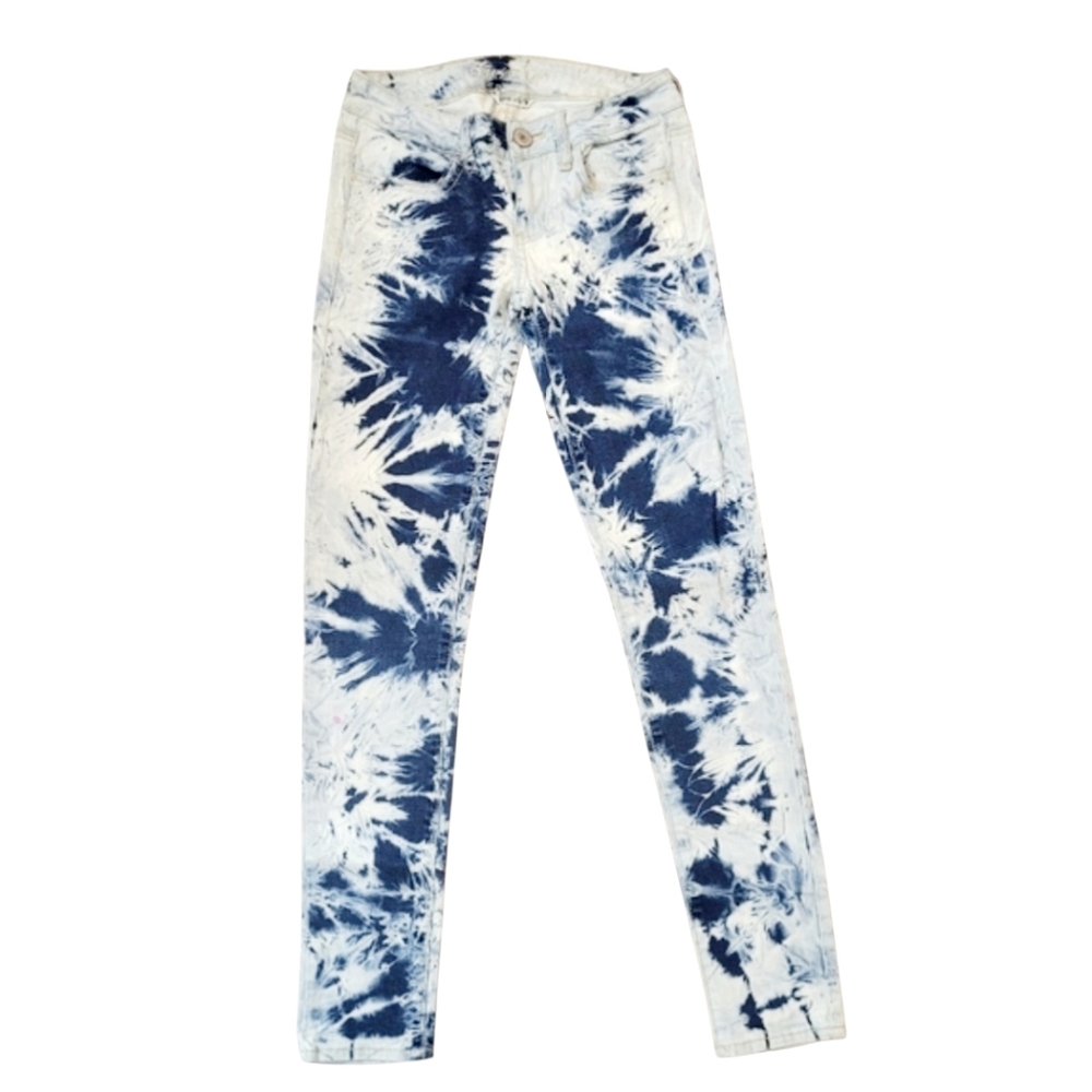 American Eagle Super Stretch Jeggings Tie Dye Blue White Size 2
